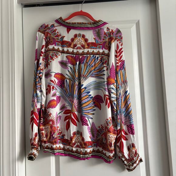 Rose & Olive Women’s Vibrant Scarf Printed Blouse Top Sz XL Pink Resort - Picture 9 of 10